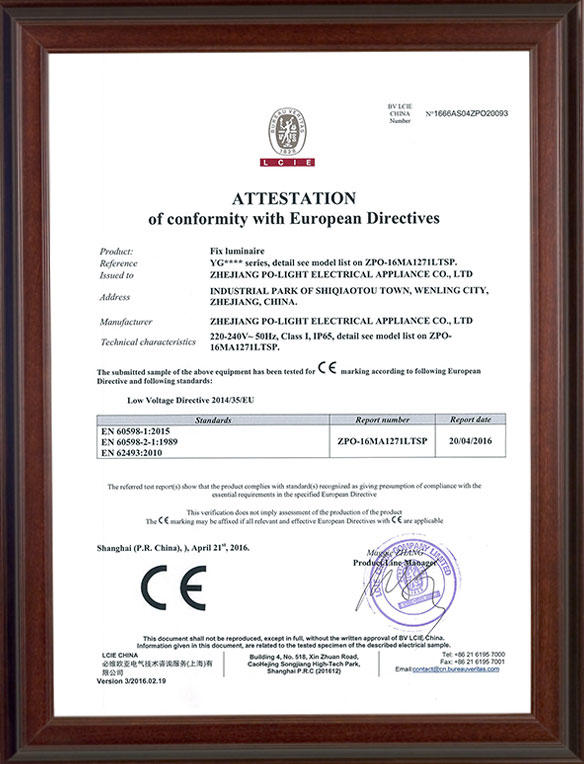 ZPO-16MA1271LTSP CE-IP65 certificate
